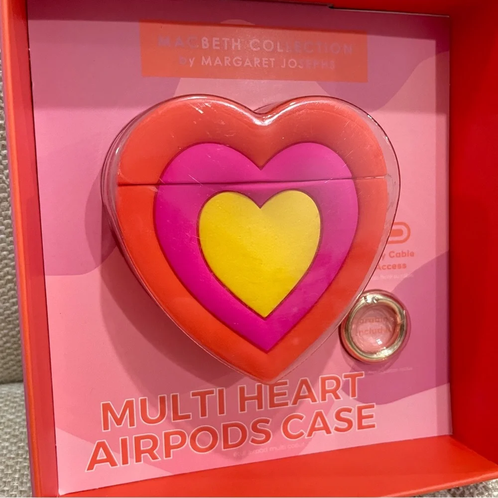 NEW Macbeth Collection Margaret Josephs Multi Heart AirPods‎ Case Red Pink
